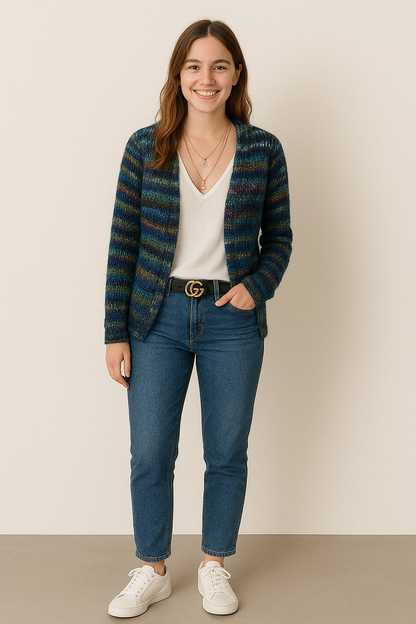 Multicolored Knit Womens Cardigan Sweater – Cozy, Relaxed Fit Layering Piece in Soft Knit Fabric 3