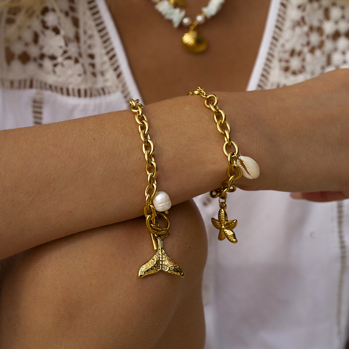 Ocean-Inspired Bracelet | Hypoallergenic Gold Chain with Nautical Pendants 3
