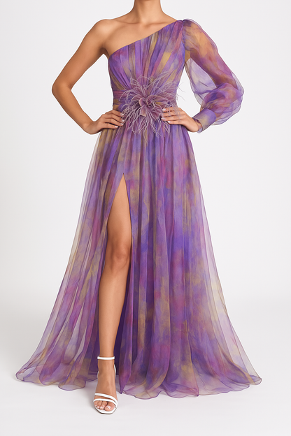 One-Shoulder Evening Gown | Elegant Floral Print Maxi for Formal Events 1