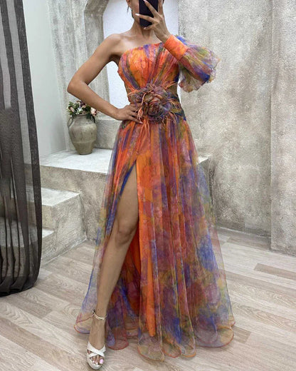 One-Shoulder Evening Gown | Elegant Floral Print Maxi for Formal Events 5