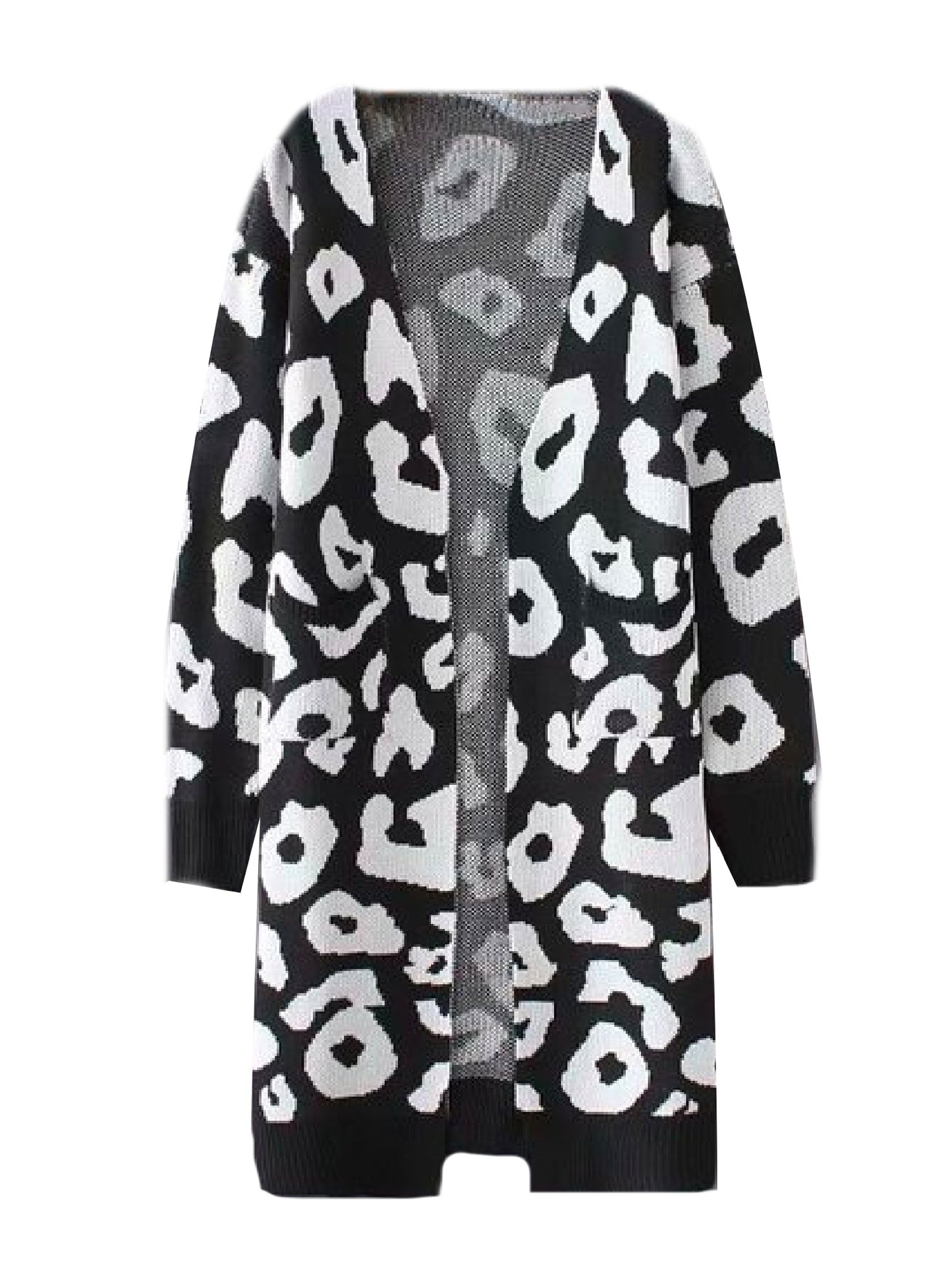 Open Cardigan | Leopard Print Knitted Design with Side Pockets 0