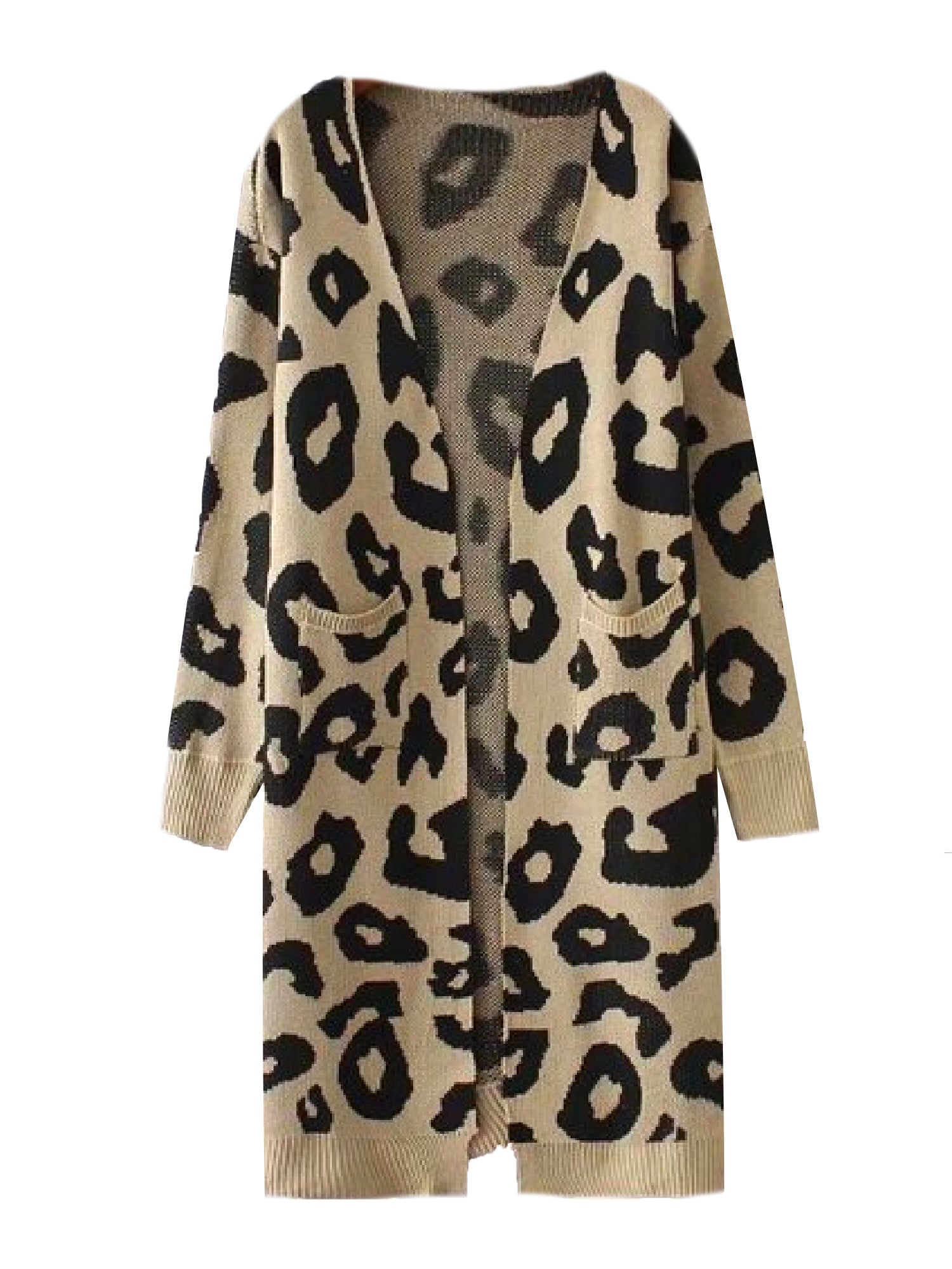 Open Cardigan | Leopard Print Knitted Design with Side Pockets 1