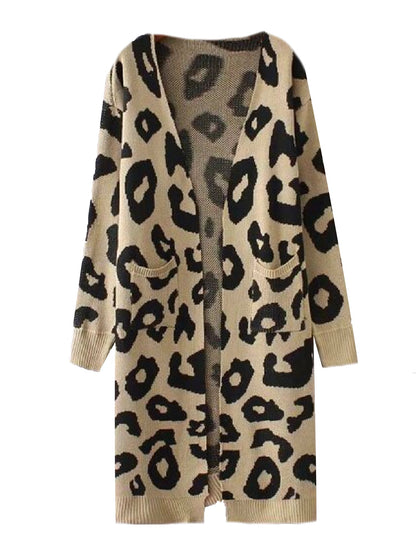 Open Cardigan | Leopard Print Knitted Design with Side Pockets 1