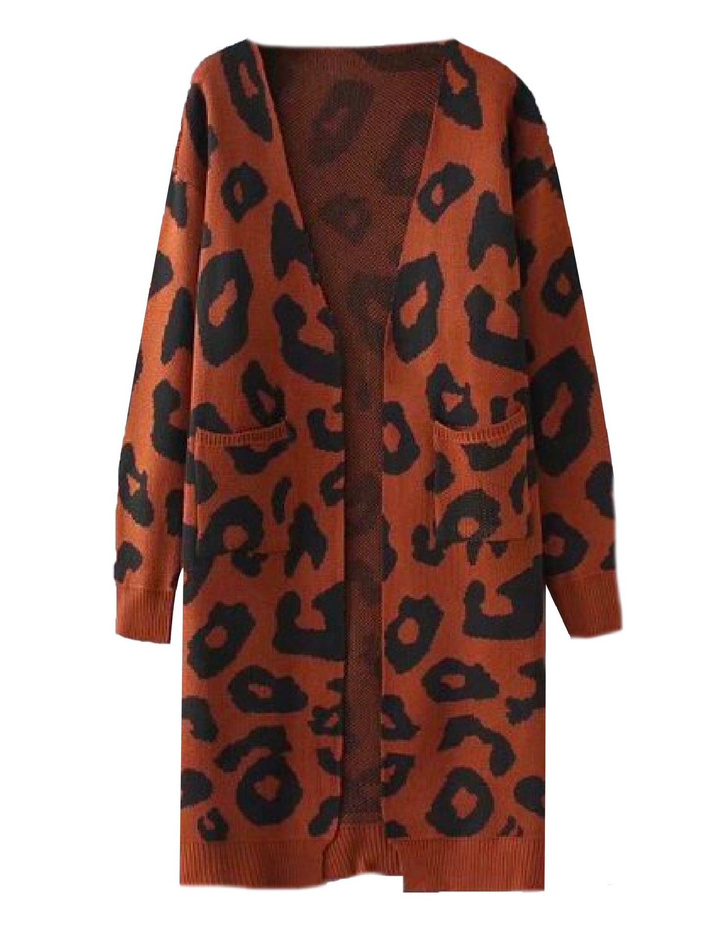 Open Cardigan | Leopard Print Knitted Design with Side Pockets 2