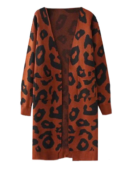 Open Cardigan | Leopard Print Knitted Design with Side Pockets 2