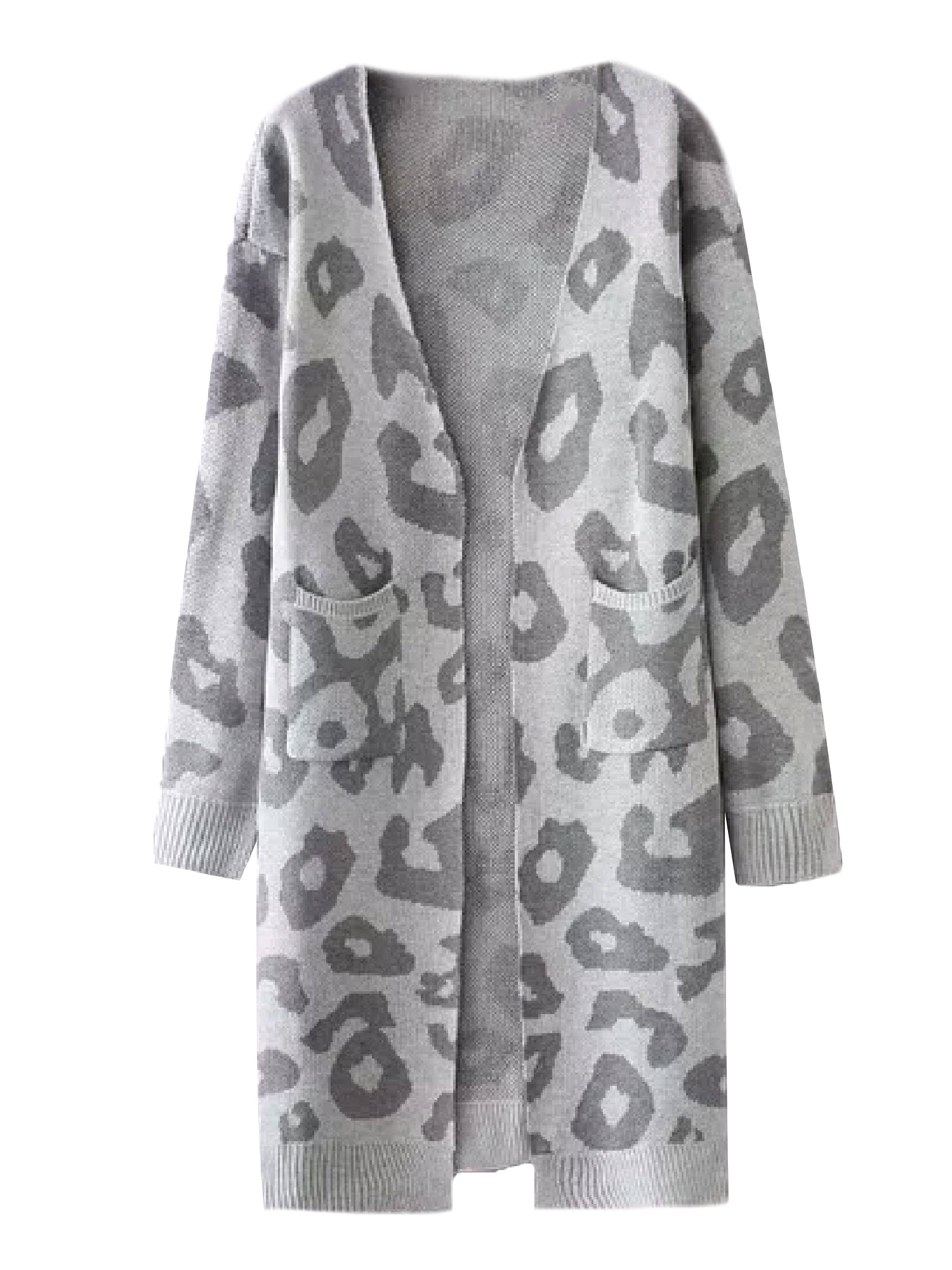 Open Cardigan | Leopard Print Knitted Design with Side Pockets 3