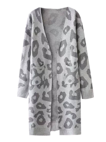Open Cardigan | Leopard Print Knitted Design with Side Pockets 3