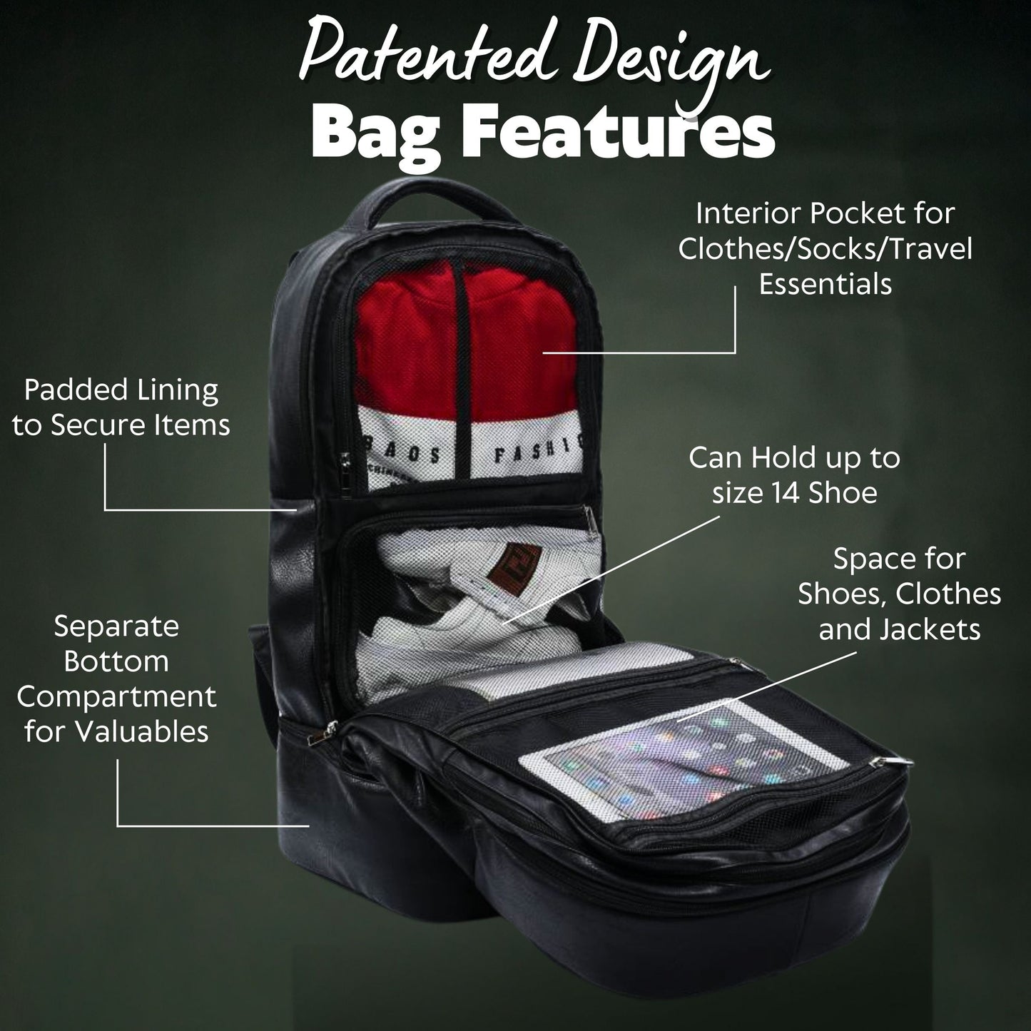 Black Leather Patented Carry-on Bag (XL Design)