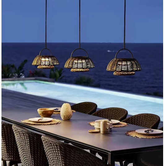 Outdoor Pendant Lamp | Eco-Friendly Bamboo with Warm White LED 0