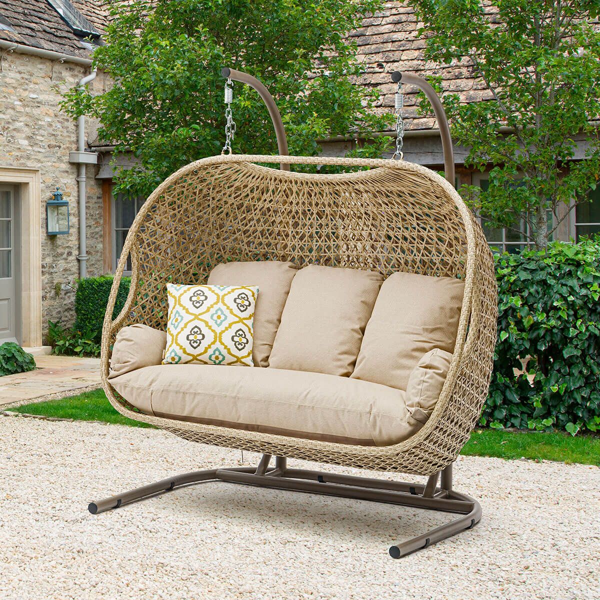Outdoor Swing Chair | Freestanding Cocoon Hanging Egg Chair with Cushions 0