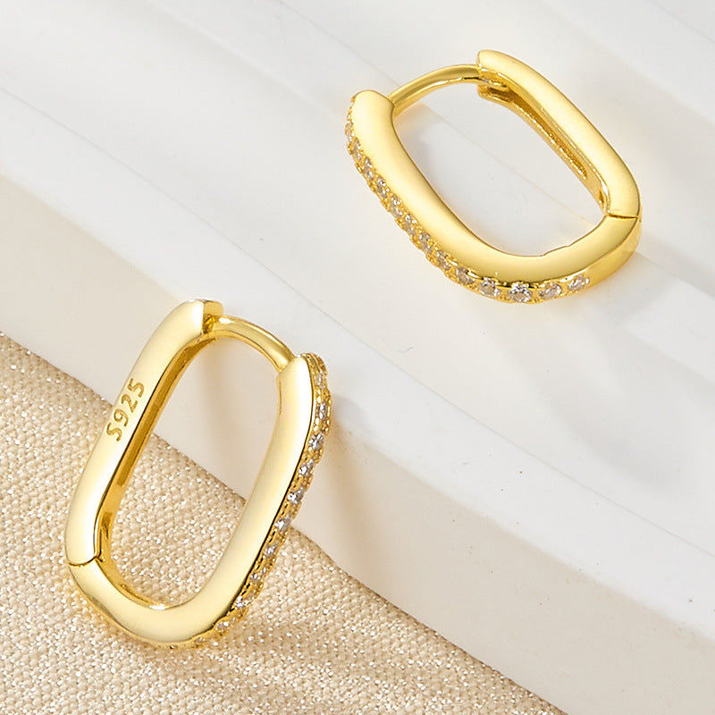 Oval Hoop Earrings | Gold-Plated 925 Sterling Silver with Sparkling Diamond Simulants 3