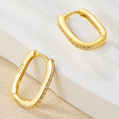 Oval Hoop Earrings | Gold-Plated 925 Sterling Silver with Sparkling Diamond Simulants 3
