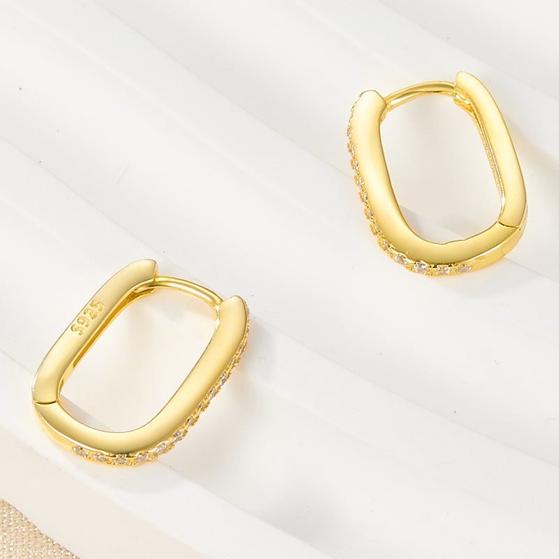 Oval Hoop Earrings | Gold-Plated 925 Sterling Silver with Sparkling Diamond Simulants 4