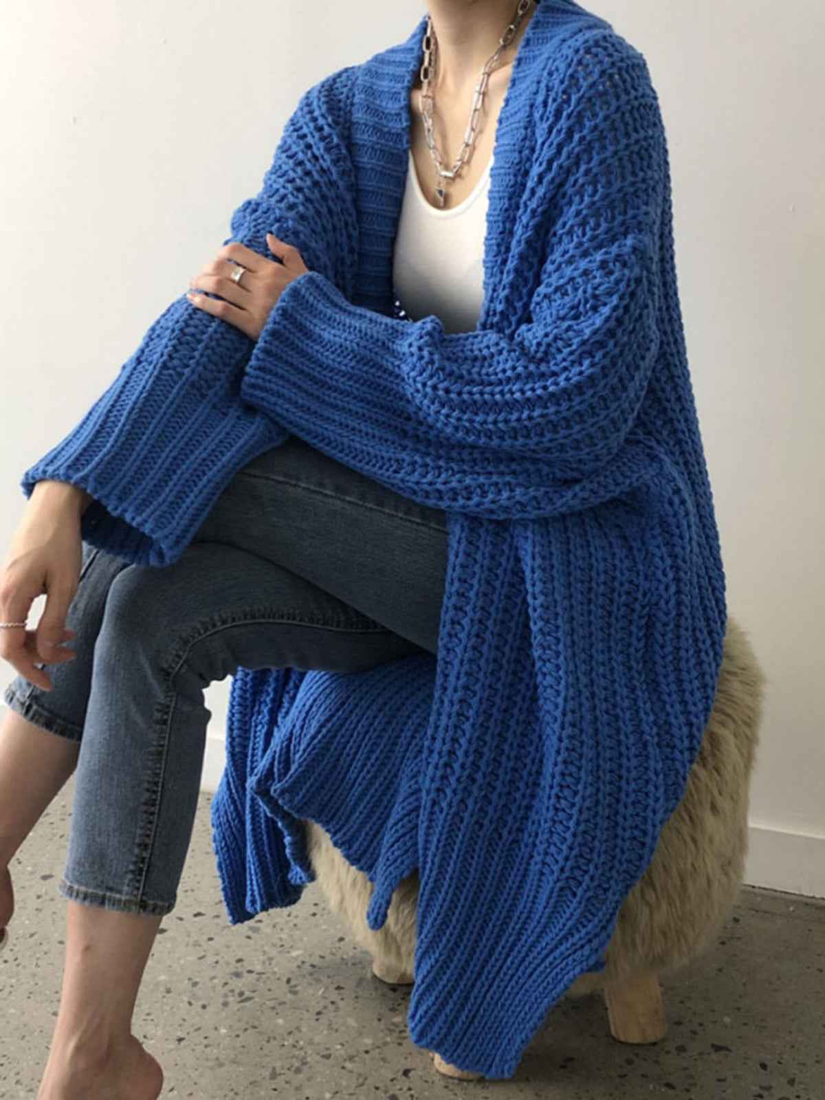 Oversize Split Knit Outerwear | Cozy Acrylic Blend with Relaxed Fit 0