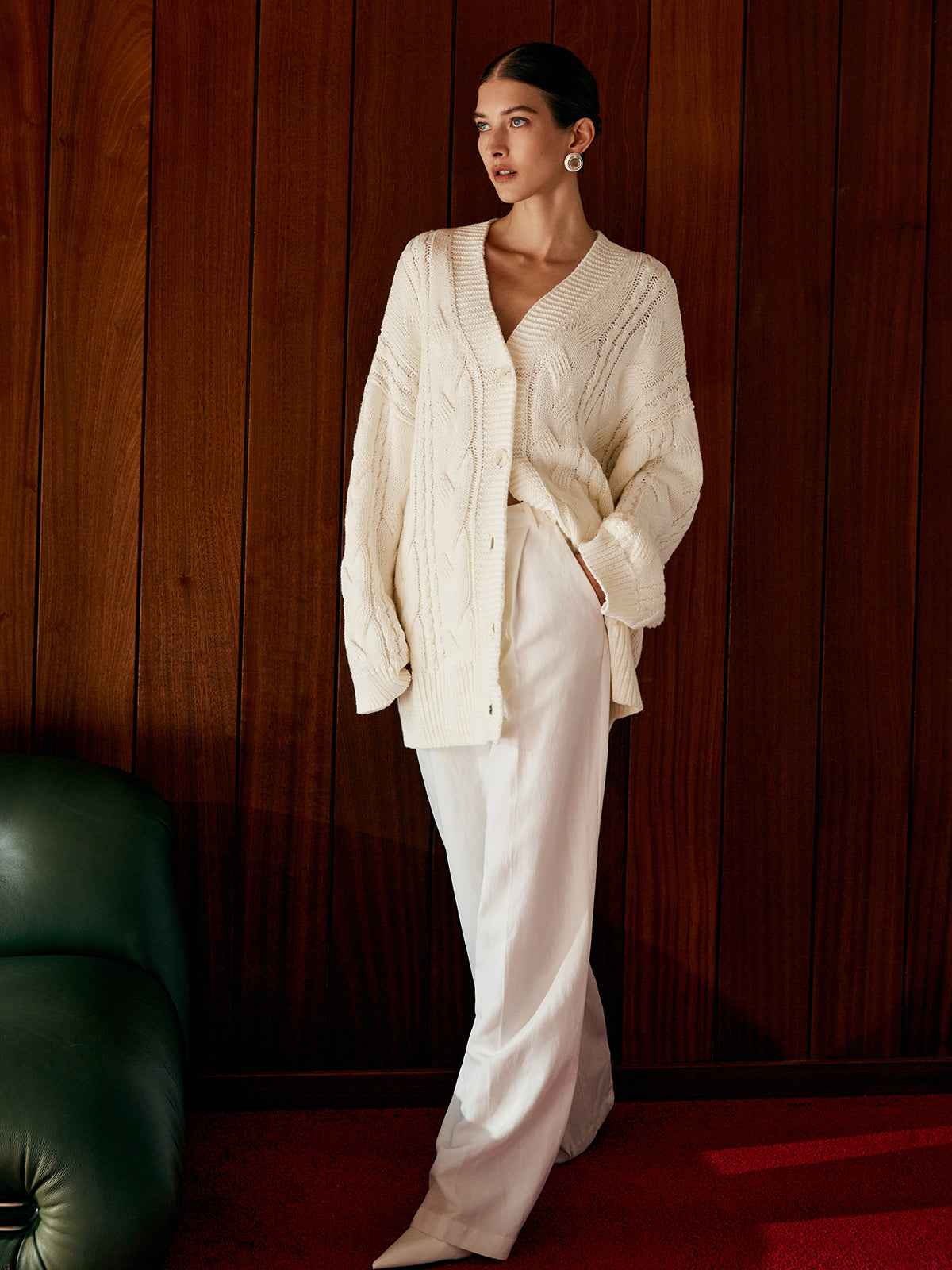 Oversized Cable Knit Outerwear | Warm Relaxed Fit with Medium Stretch 2