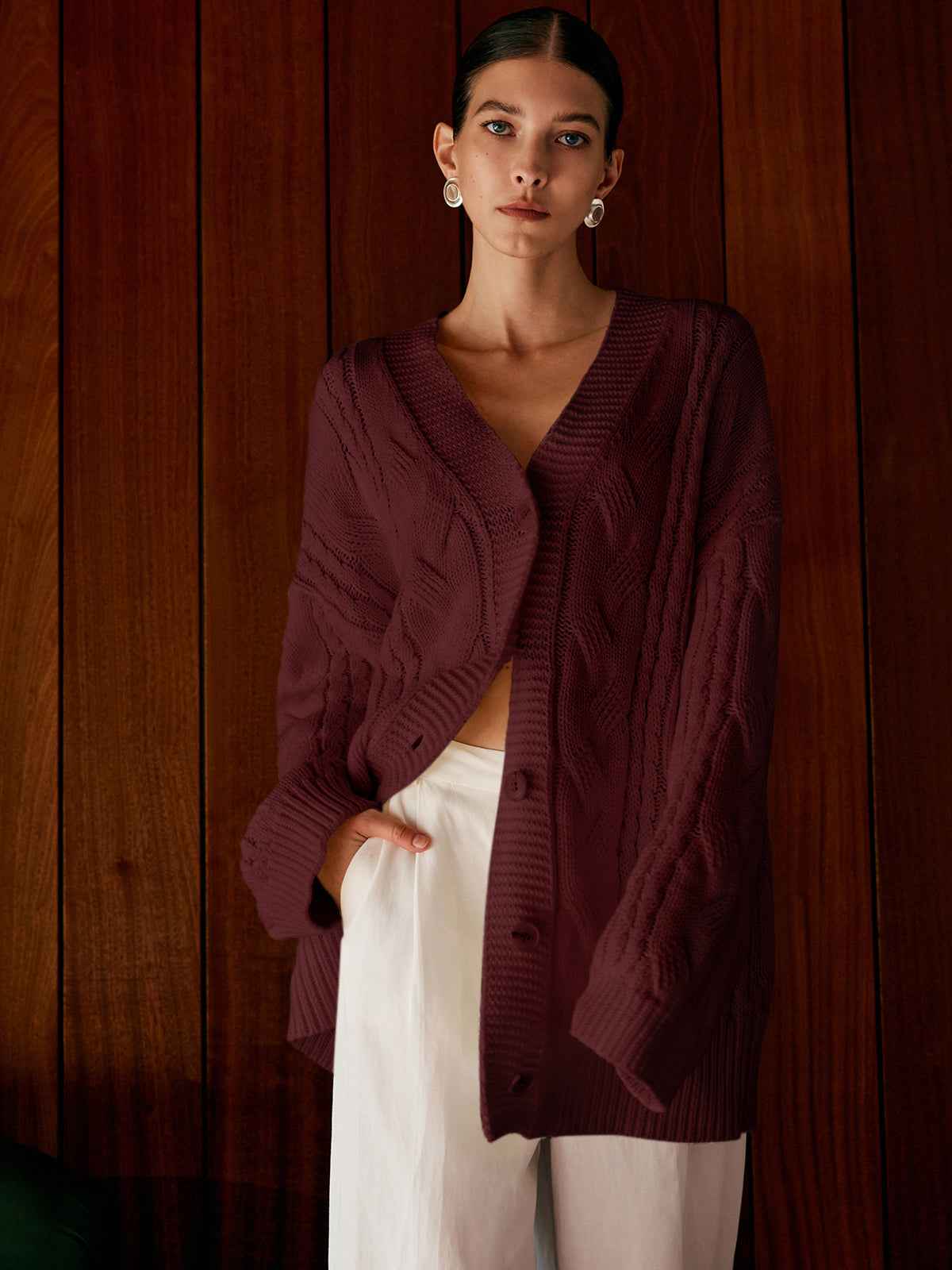 Oversized Cable Knit Outerwear | Warm Relaxed Fit with Medium Stretch 7