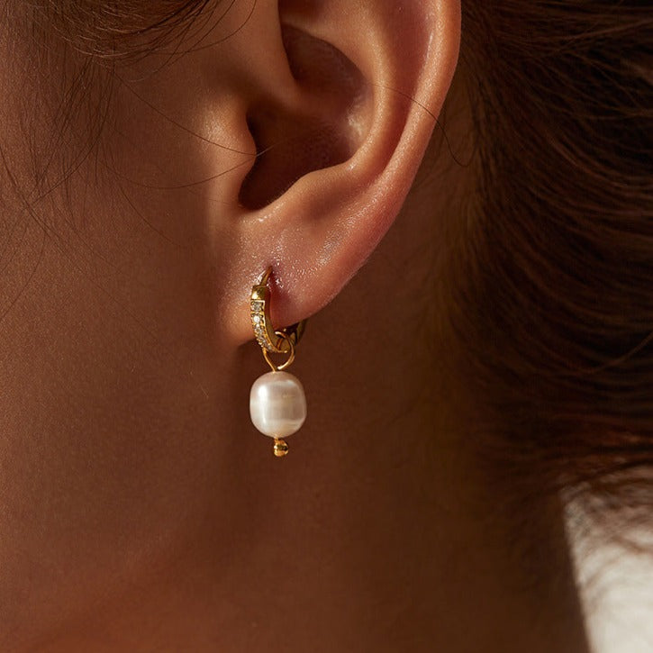 Pearl Earrings | Freshwater Pearls on Durable 18k Gold Hoops 1