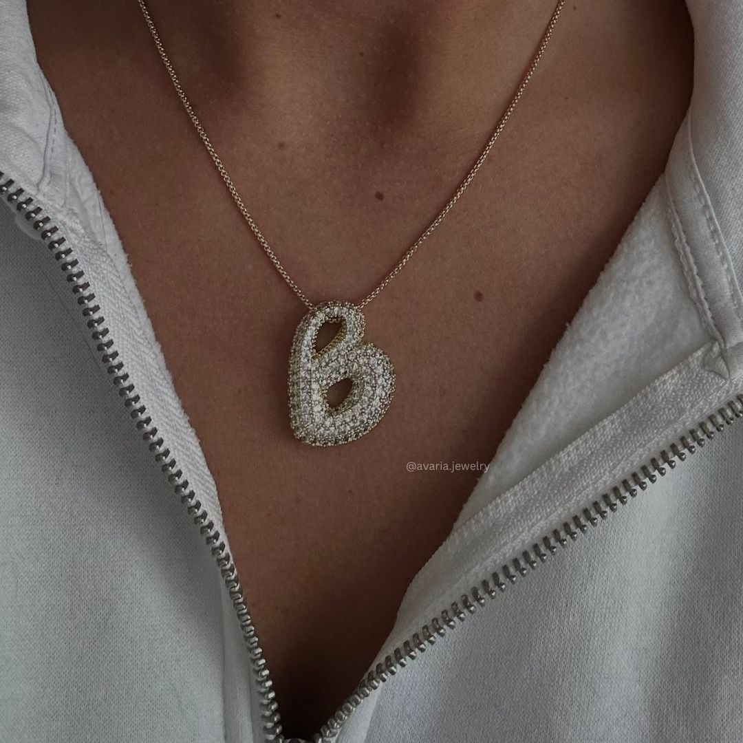 Personalized Initial Necklace | 18k Gold Plated with Diamond Simulant 1