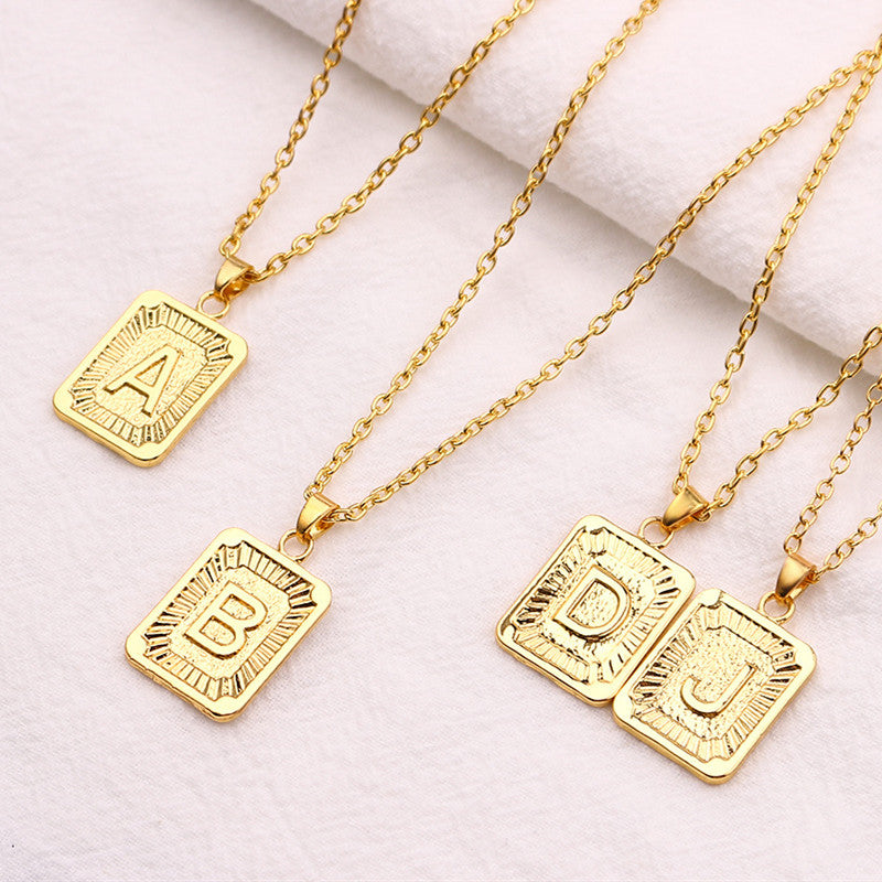 Personalized Square Letter Pendant Necklace | Custom Initial in 18K Plated Stainless Steel 1