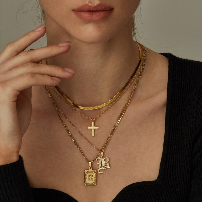 Personalized Square Letter Pendant Necklace | Custom Initial in 18K Plated Stainless Steel 2