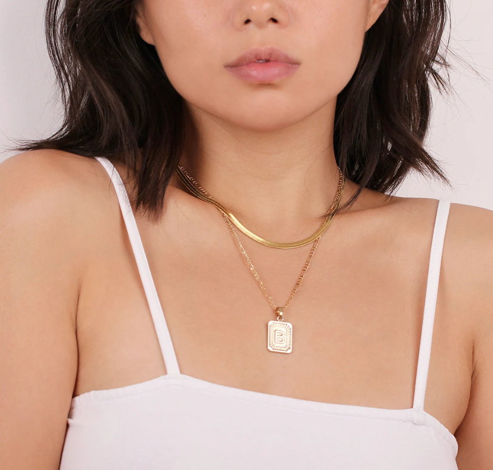 Personalized Square Letter Pendant Necklace | Custom Initial in 18K Plated Stainless Steel 3