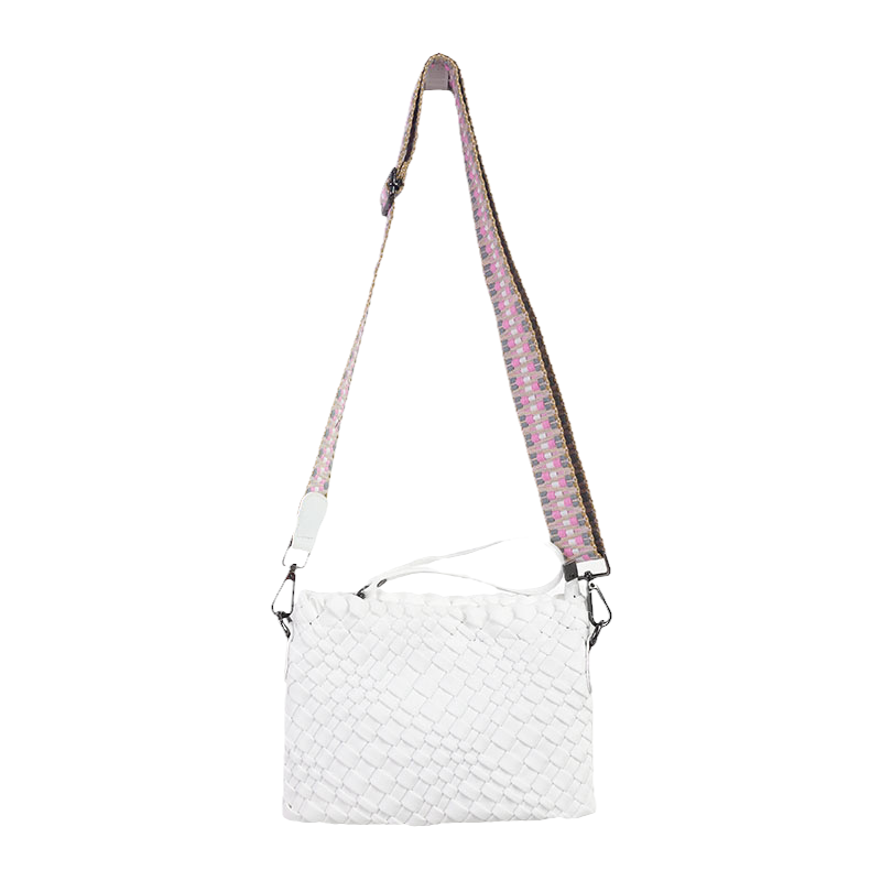 El bolso cruzado de neopreno tejido Bella - Blanco verdadero