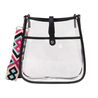 The Nora | Clear with Black Trim Stadium Courier- Pick Your Strap
