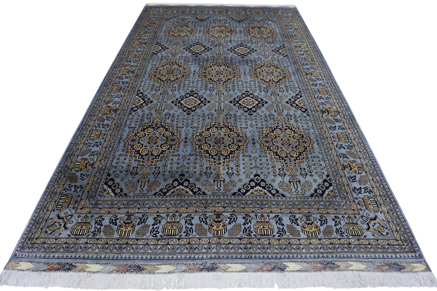 Hand-Knotted Zerkhaki Afghan Wool Area Rug – 6'11" x 10'3" | Elegant Grey-Toned Design