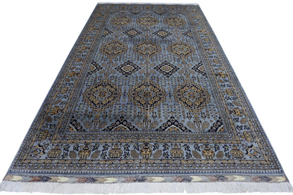Hand-Knotted Zerkhaki Afghan Wool Area Rug – 6'11" x 10'3" | Elegant Grey-Toned Design