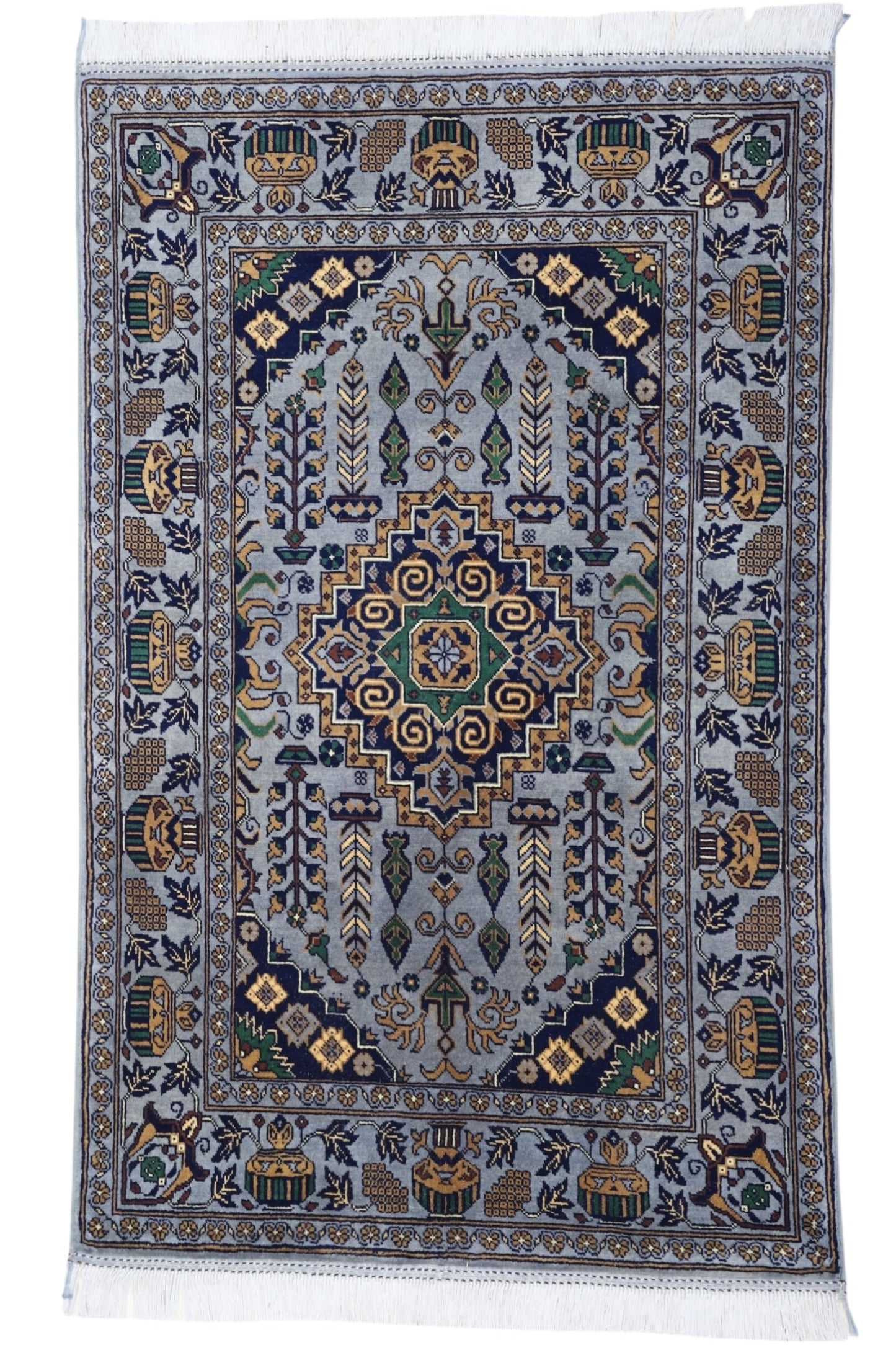 Hand-Knotted Afghani Zerkhaki Wool Rug – 3’4″  x  4’11″
