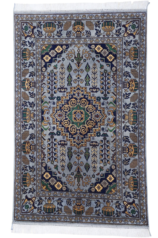 Hand-Knotted Afghani Zerkhaki Wool Rug – 3’4″  x  4’11″
