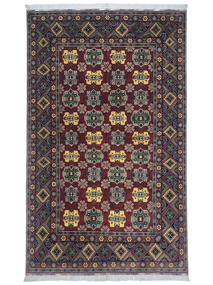 Håndknyttet afghansk turkmensk ullteppe – 6’5″ x 9’9″