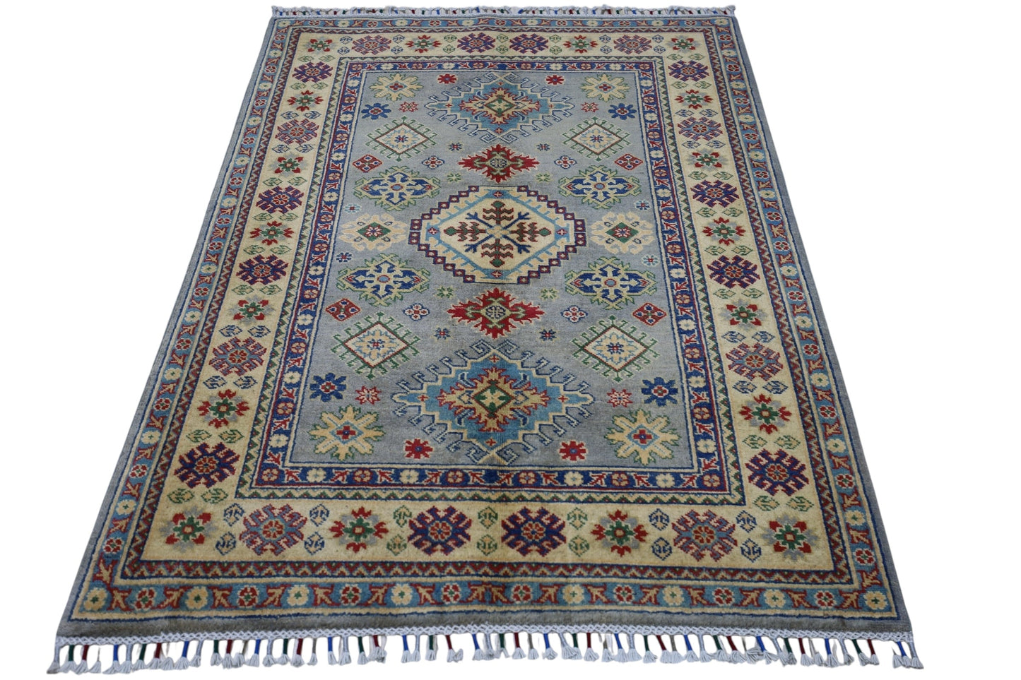 Hand-Knotted Afghani Kazak Wool Rug – 3’11″  x  5’6″