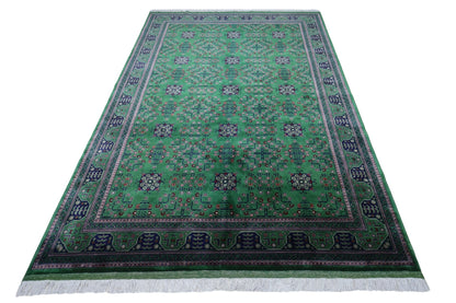 Hand-Knotted Afghani Bukharayi Wool Rug – 6’7″  x  9’9″