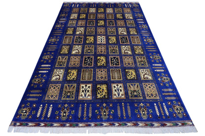 Hand-Knotted Bakhtiari Afghan Wool Area Rug – 6'7" x 9'9" | Blue, Durable, Timeless Design