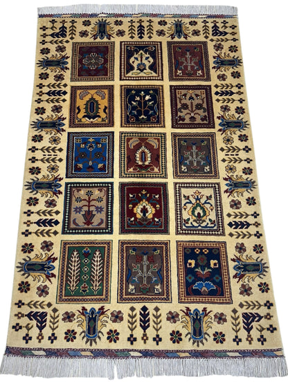 Hand-Knotted Afghani Bakhteiari Wool Rug – 3’5″  x  5’1″