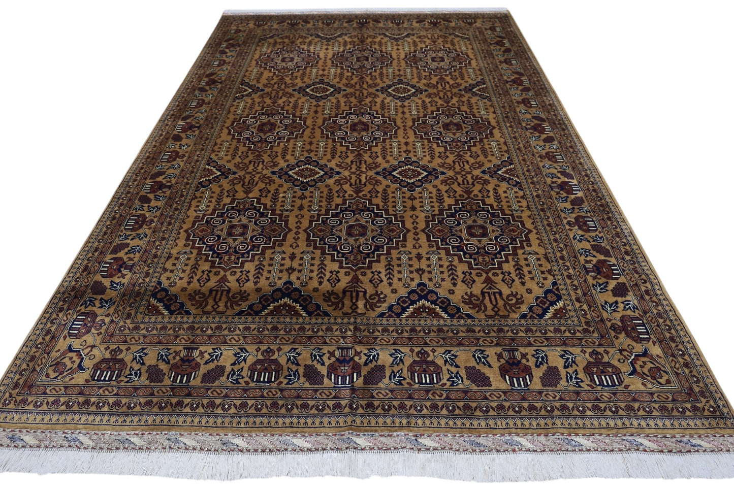 Hand-Knotted Afghani Zerkhaki Wool Rug – 6’7″  x  10’2″