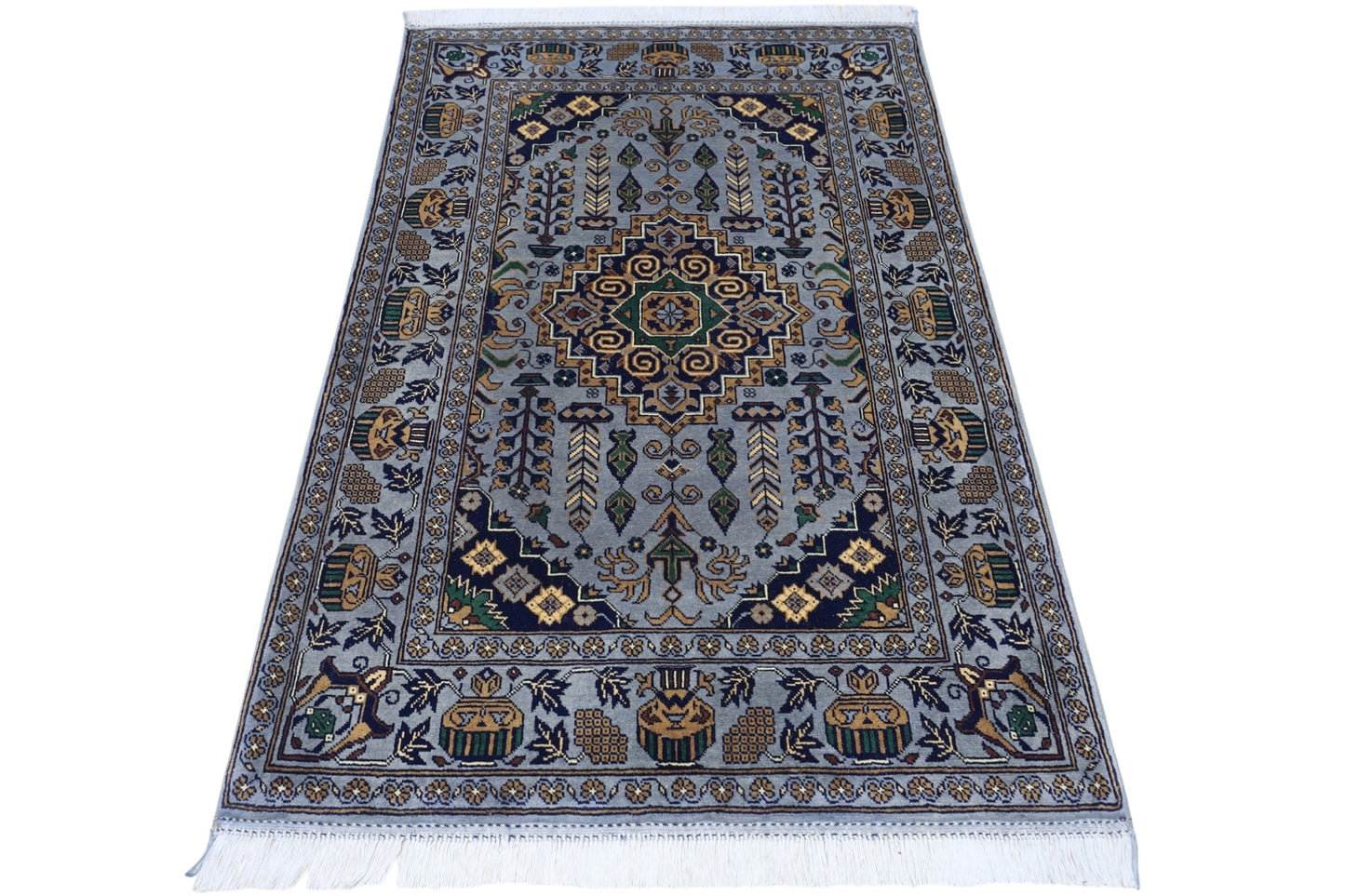 Hand-Knotted Afghani Zerkhaki Wool Rug – 3’4″  x  4’11″
