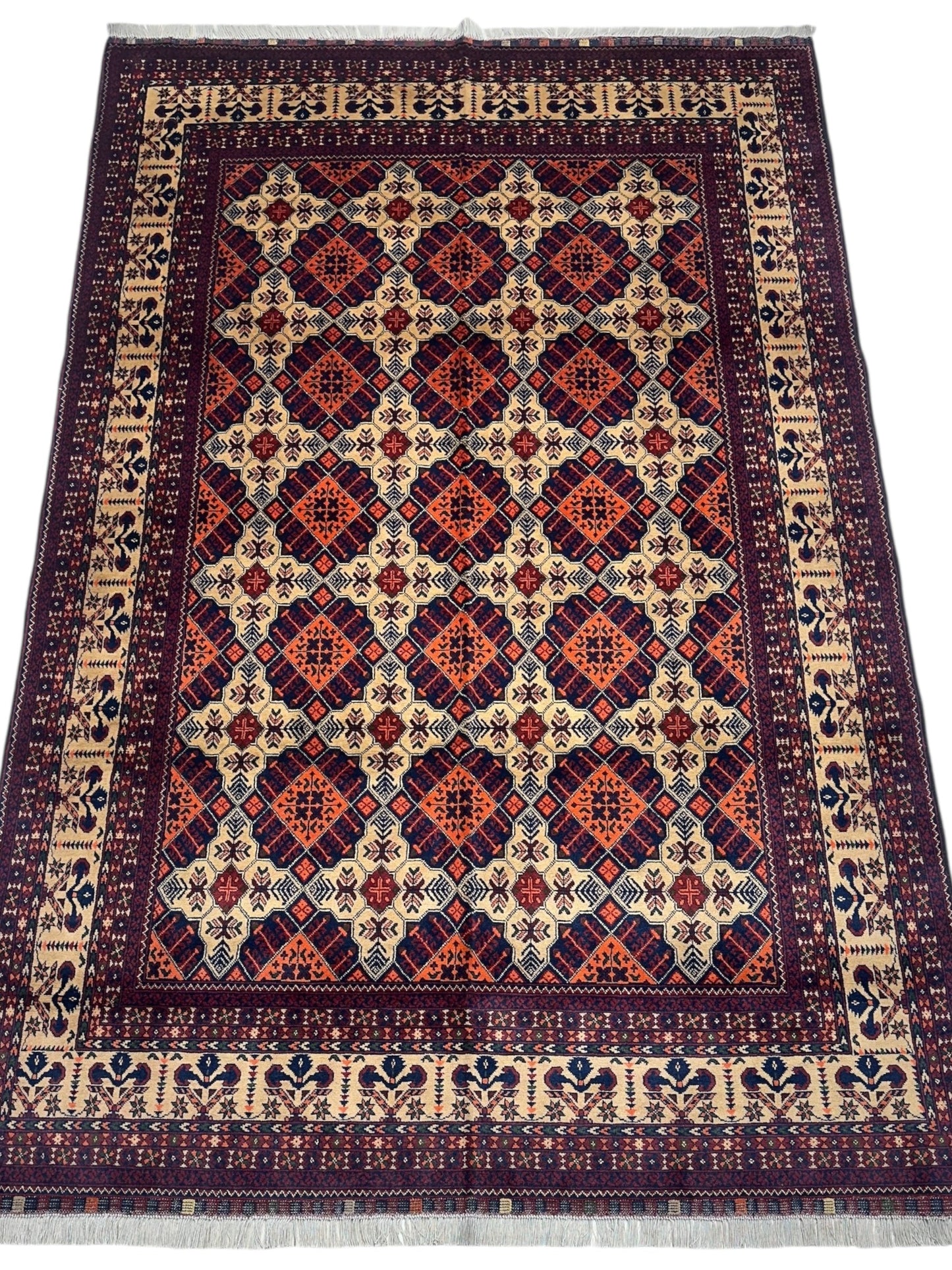 Hand-Knotted Afghani Yusufi Wool Rug – 6’7″  x  10’0″