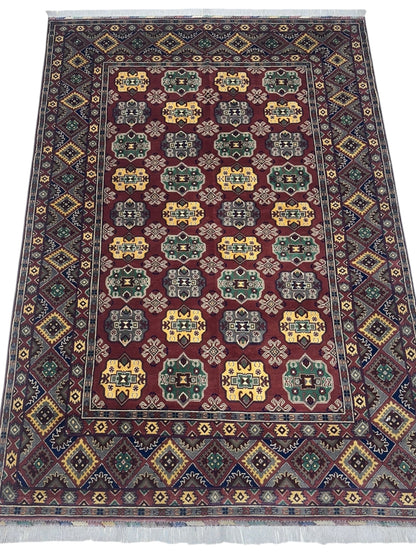 Håndknyttet afghansk turkmensk ullteppe – 6’5″ x 9’9″