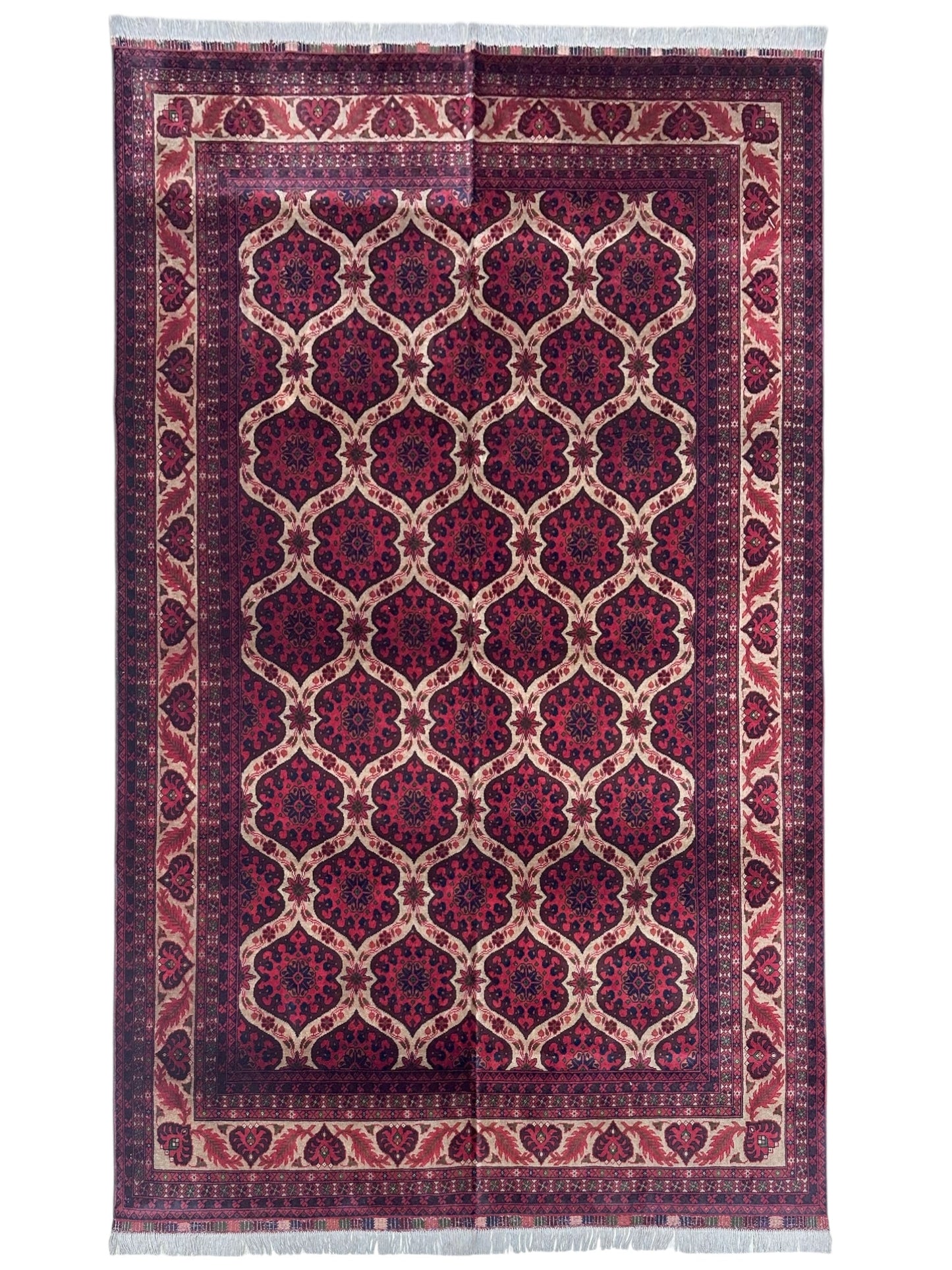 Handknuten afghansk hjärtformad ullmatta – 6’6″ x 9’5″