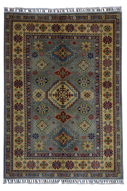Hand-Knotted Afghani Kazak Wool Rug – 3’11″  x  5’6″