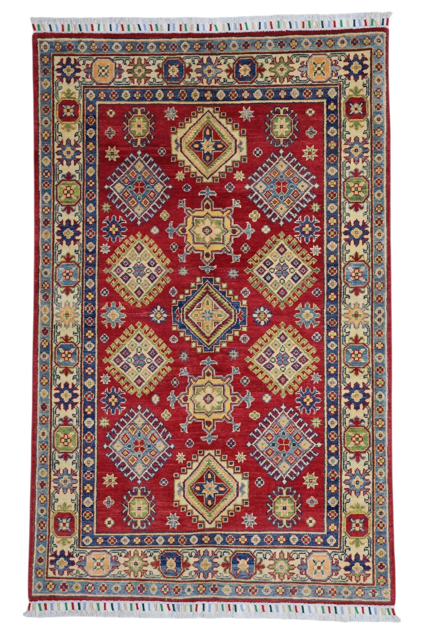 Hand-Knotted Afghani Kazak Wool Rug – 3’10″  x  6’0″