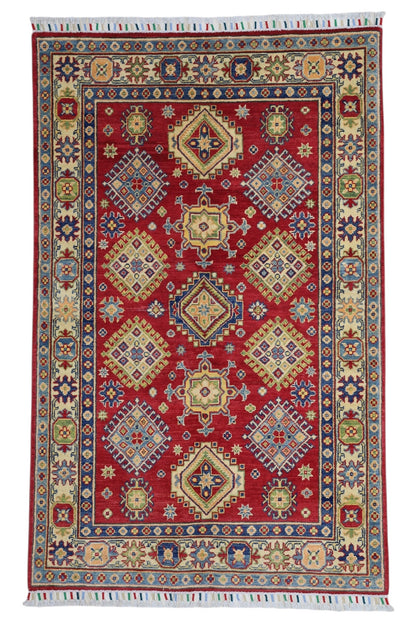 Hand-Knotted Afghani Kazak Wool Rug – 3’10″  x  6’0″