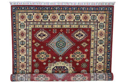 Hand-Knotted Afghani Kazak Wool Rug – 4’10″  x  6’6″