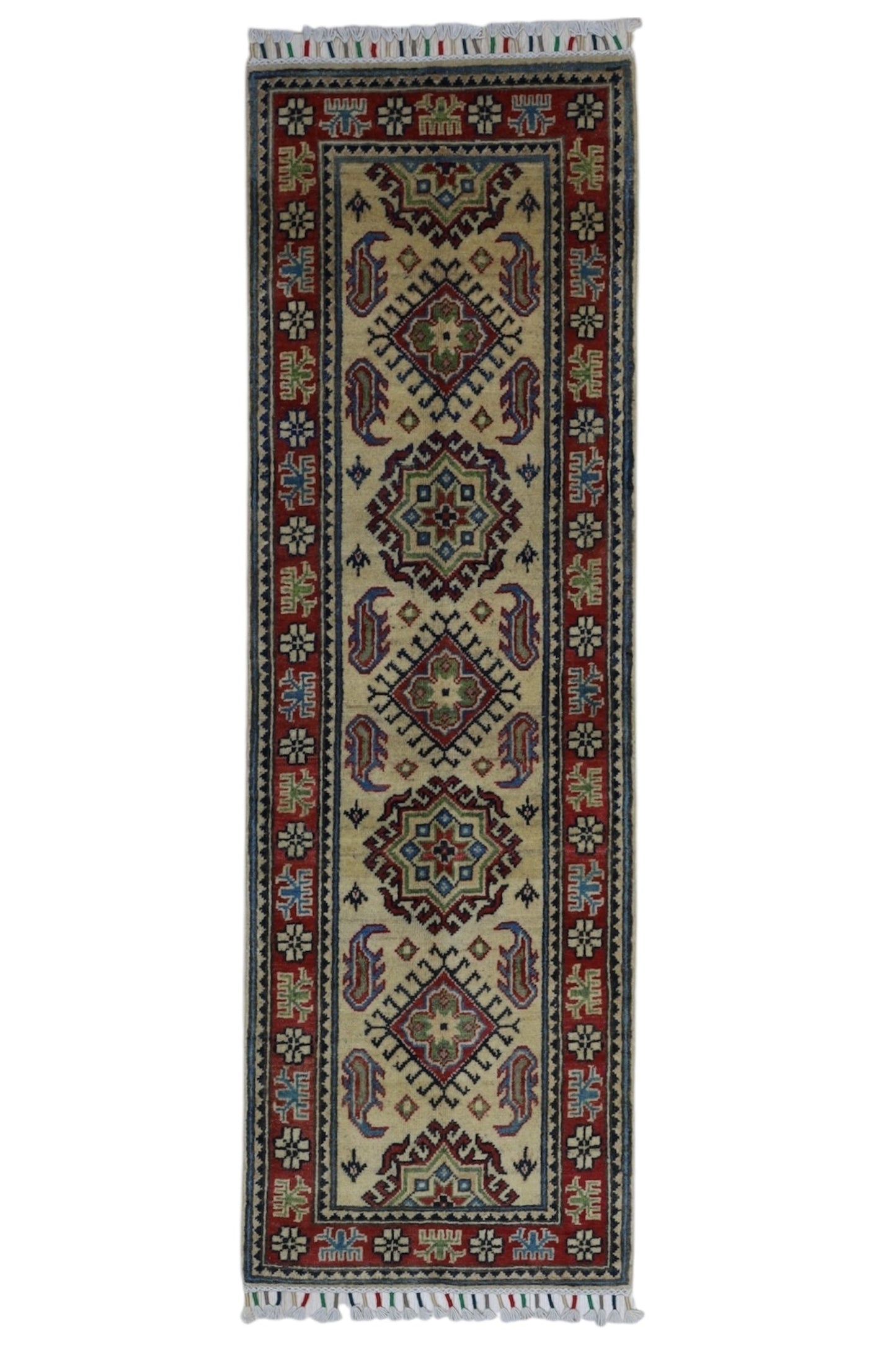 Hand-Knotted Afghani Kazak Wool Rug – 2’0″  x  6’2″