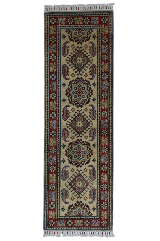Hand-Knotted Afghani Kazak Wool Rug – 2’0″  x  6’2″