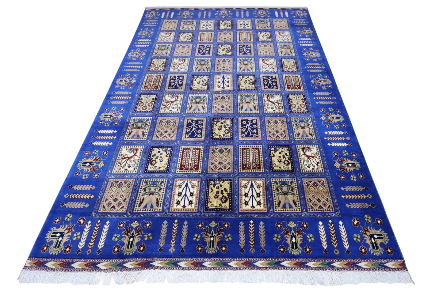 Hand-Knotted Bakhtiari Afghan Wool Area Rug – 6'7" x 9'9" | Blue, Durable, Timeless Design