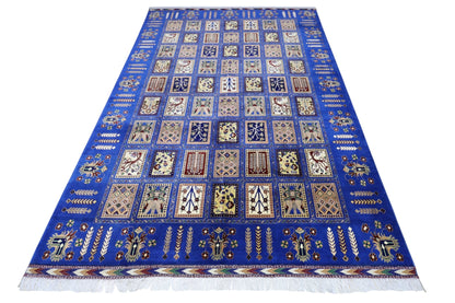 Hand-Knotted Bakhtiari Afghan Wool Area Rug – 6'7" x 9'9" | Blue, Durable, Timeless Design