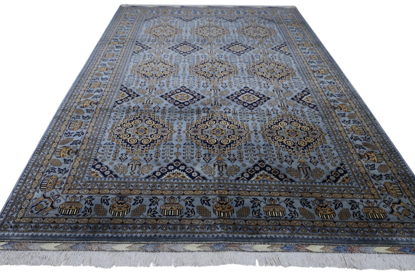 Hand-Knotted Zerkhaki Afghan Wool Area Rug – 6'11" x 10'3" | Elegant Grey-Toned Design